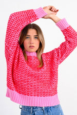 Load image into Gallery viewer, Cropped Patterned Knit Sweater in Fuchsia
