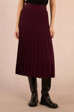 Load image into Gallery viewer, High Waisted Pleated Midi Skirt in Dark Red

