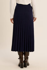 Load image into Gallery viewer, Knit Pleated Midi Skirt in Navy Blue
