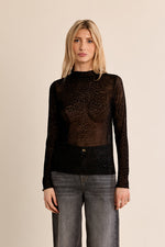 Load image into Gallery viewer, Flocked Leopard Semi Sheer Top in Black
