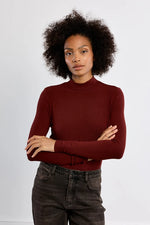 Load image into Gallery viewer, Mock Neck Long Sleeve Shirt in Dark Red
