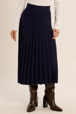 Load image into Gallery viewer, Knit Pleated Midi Skirt in Navy Blue
