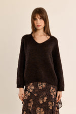 Load image into Gallery viewer, Marled V-Neck Sweater in Chocolate
