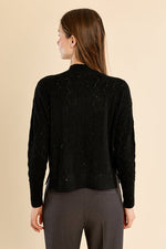 Load image into Gallery viewer, Textured Sparkle Knit Mock Neck Sweater in Black
