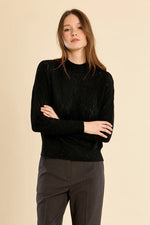 Load image into Gallery viewer, Textured Sparkle Knit Mock Neck Sweater in Black
