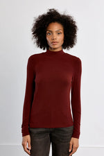 Load image into Gallery viewer, Mock Neck Long Sleeve Shirt in Dark Red
