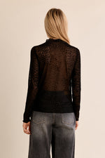 Load image into Gallery viewer, Flocked Leopard Semi Sheer Top in Black
