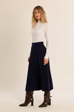 Load image into Gallery viewer, Knit Pleated Midi Skirt in Navy Blue
