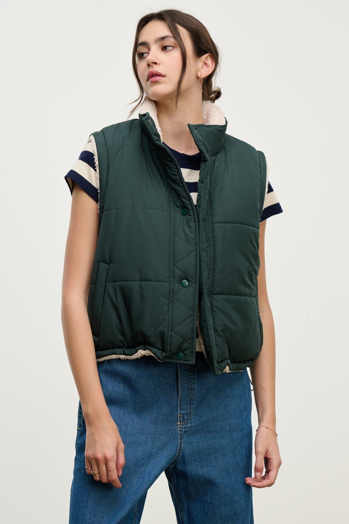 Cathy Reversible Sherpa Vest in Alpine – Mint Julep