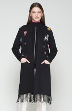 Load image into Gallery viewer, Embroidered Cardigan with Fringe in Black
