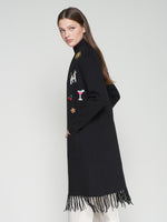 Load image into Gallery viewer, Embroidered Cardigan with Fringe in Black
