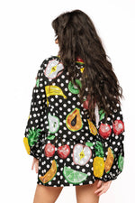 Load image into Gallery viewer, Polka Dot Tie Up Fruit Top in Black &amp; White
