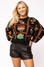 Load image into Gallery viewer, Checkered Thanksgiving Icon Sweater in Black
