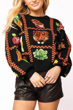 Load image into Gallery viewer, Checkered Thanksgiving Icon Sweater in Black
