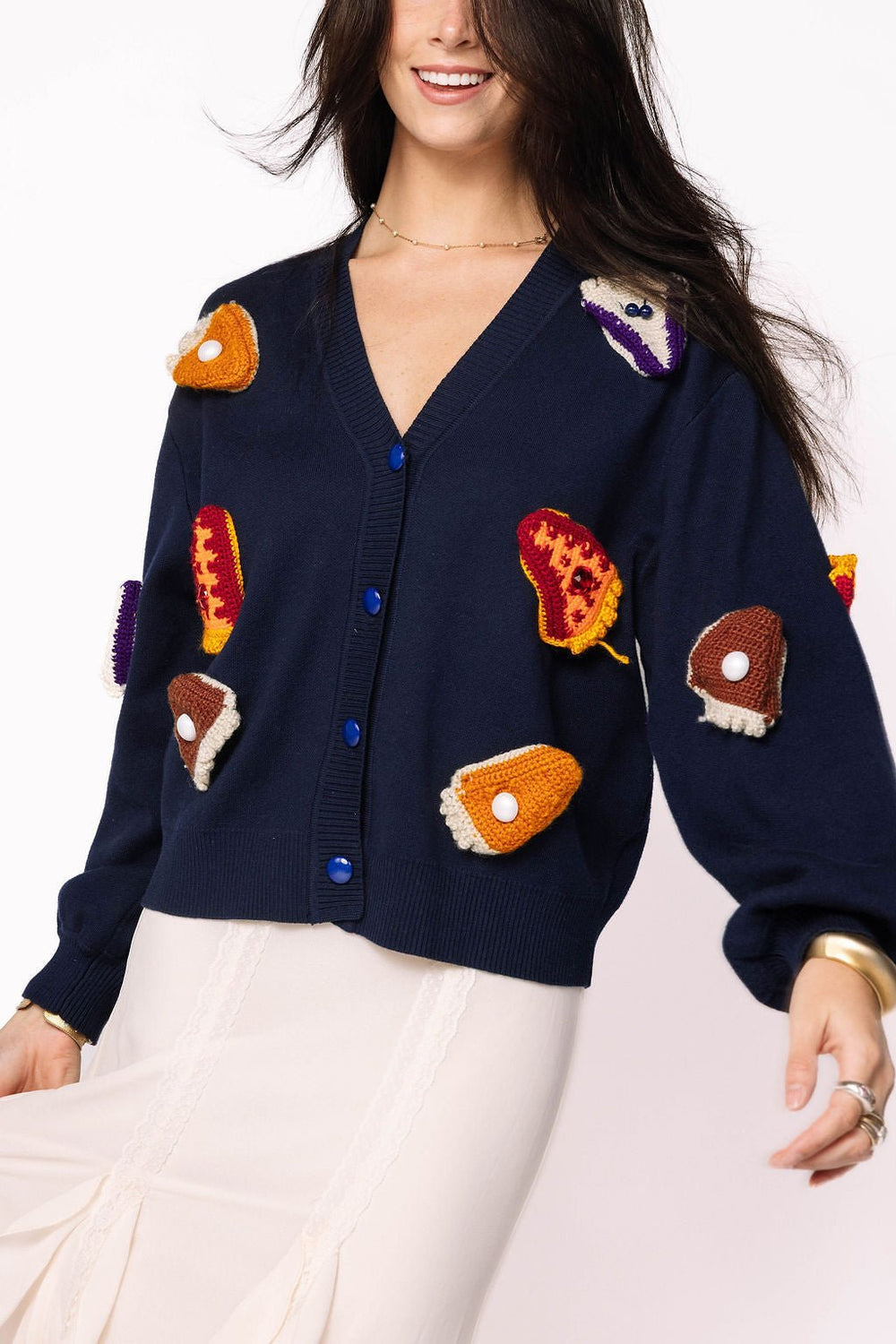 Knit Pies on Plate Cardigan in Navy