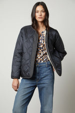 Load image into Gallery viewer, Marissa Reversible Quilted Jacket in Navy
