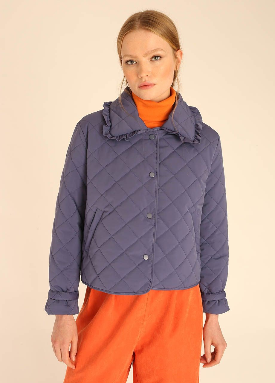 Quilted Cropped Jacket in Indigo