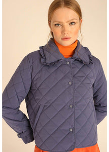 Quilted Cropped Jacket in Indigo
