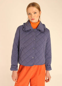 Quilted Cropped Jacket in Indigo