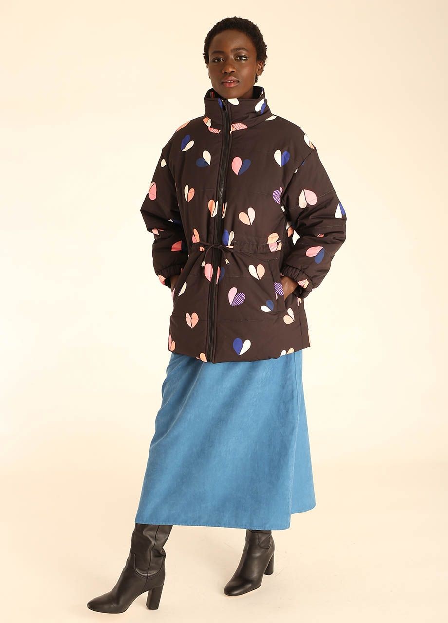Quilted Hearts Jacket in Black