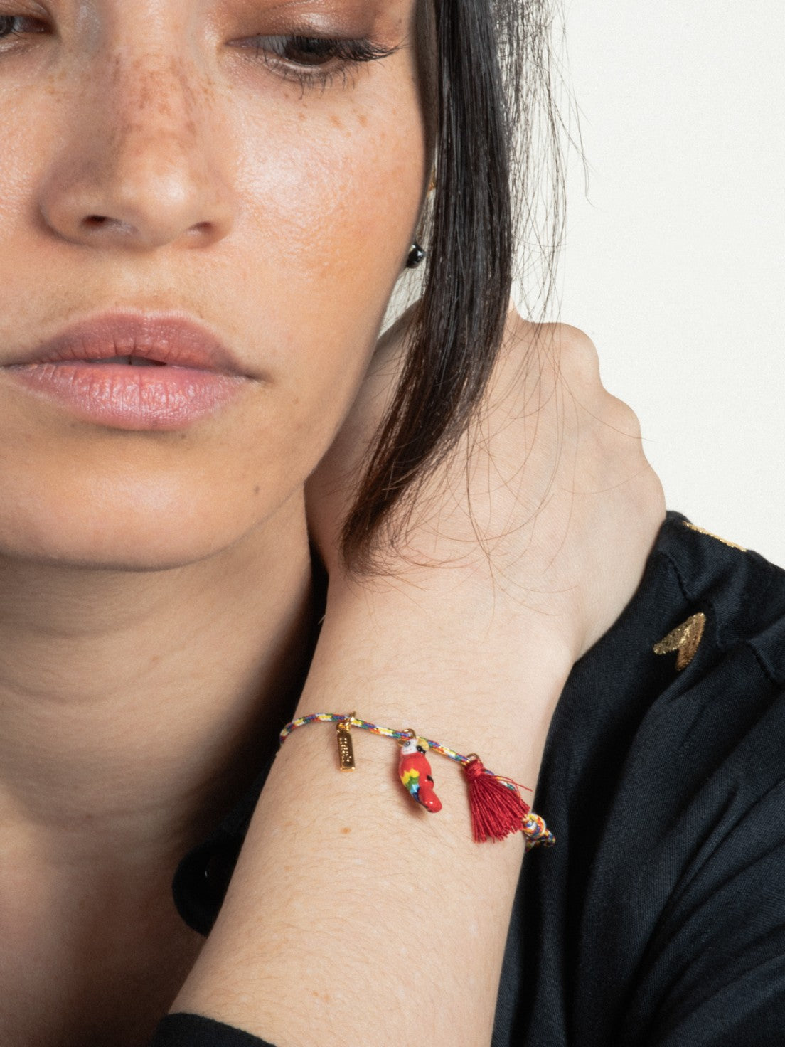 Red Parrot Pomppom Charms Bracelet