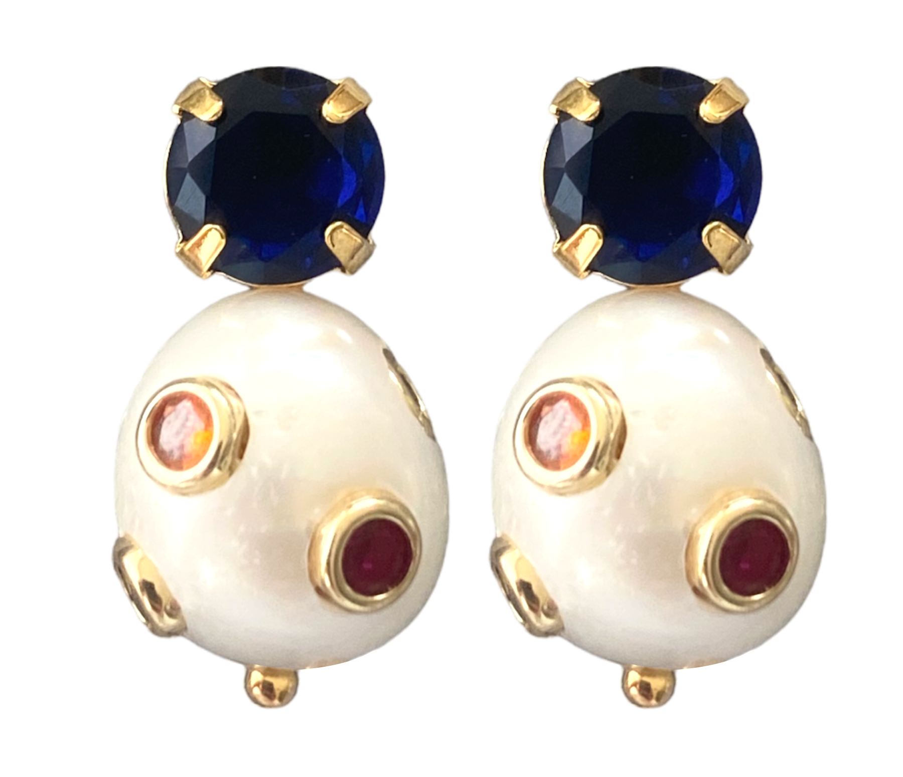 Round Pearl Stud Earring in Blue