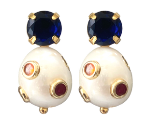 Round Pearl Stud Earring in Blue