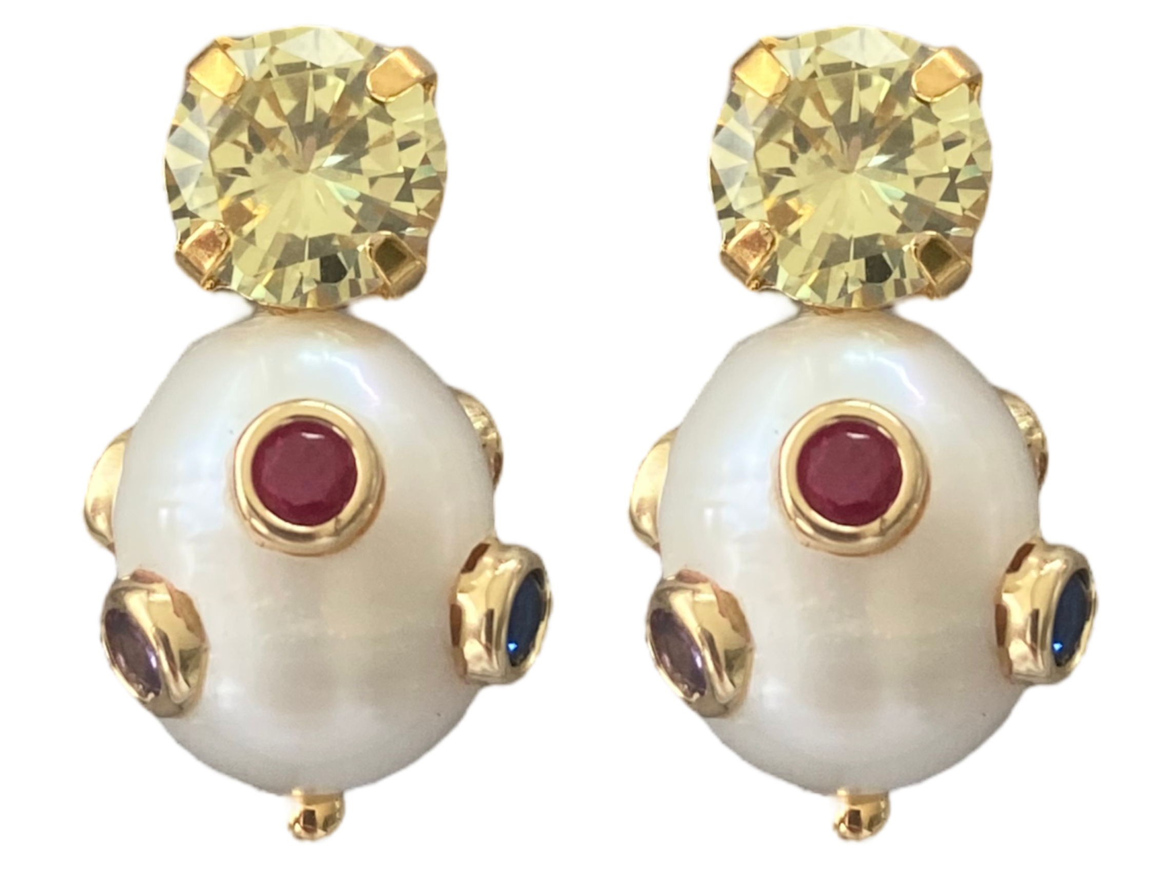 Round Pearl Stud Earring in Peridot