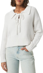 Load image into Gallery viewer, Roxie Lace Up Sweater in White
