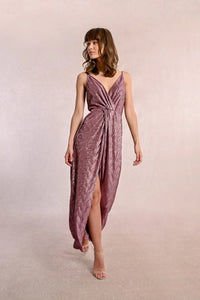 Foiled Slip Dress in Dark Pink