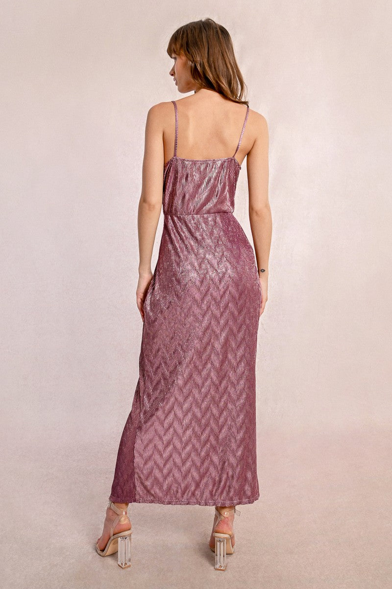 Foiled Slip Dress in Dark Pink
