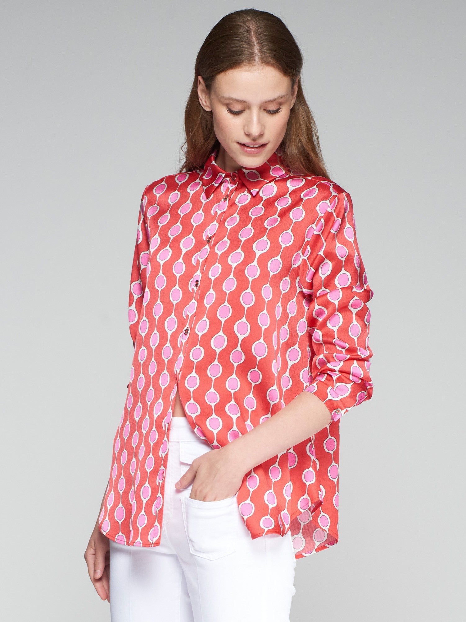 Anastasia Blouse in Rojo Rosa Geometrico