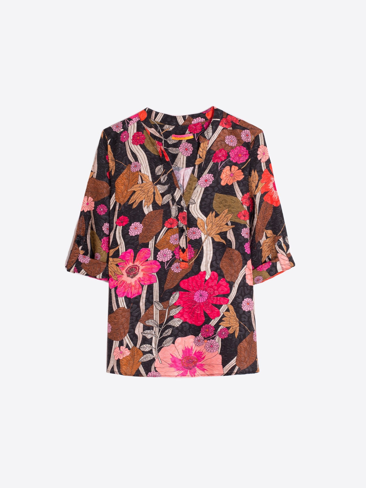 Francina Shirt in Floral Coral Camel Print