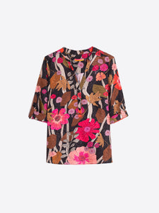 Francina Shirt in Floral Coral Camel Print