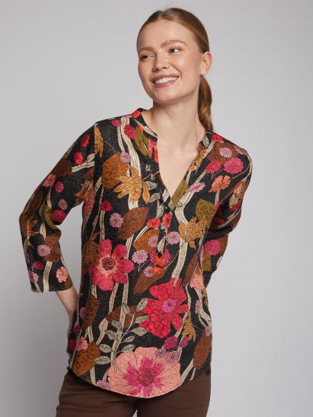 Francina Shirt in Floral Coral Camel Print