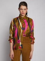 Load image into Gallery viewer, Irina Silk Shirt in Camel Serpentina Print
