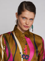 Load image into Gallery viewer, Irina Silk Shirt in Camel Serpentina Print
