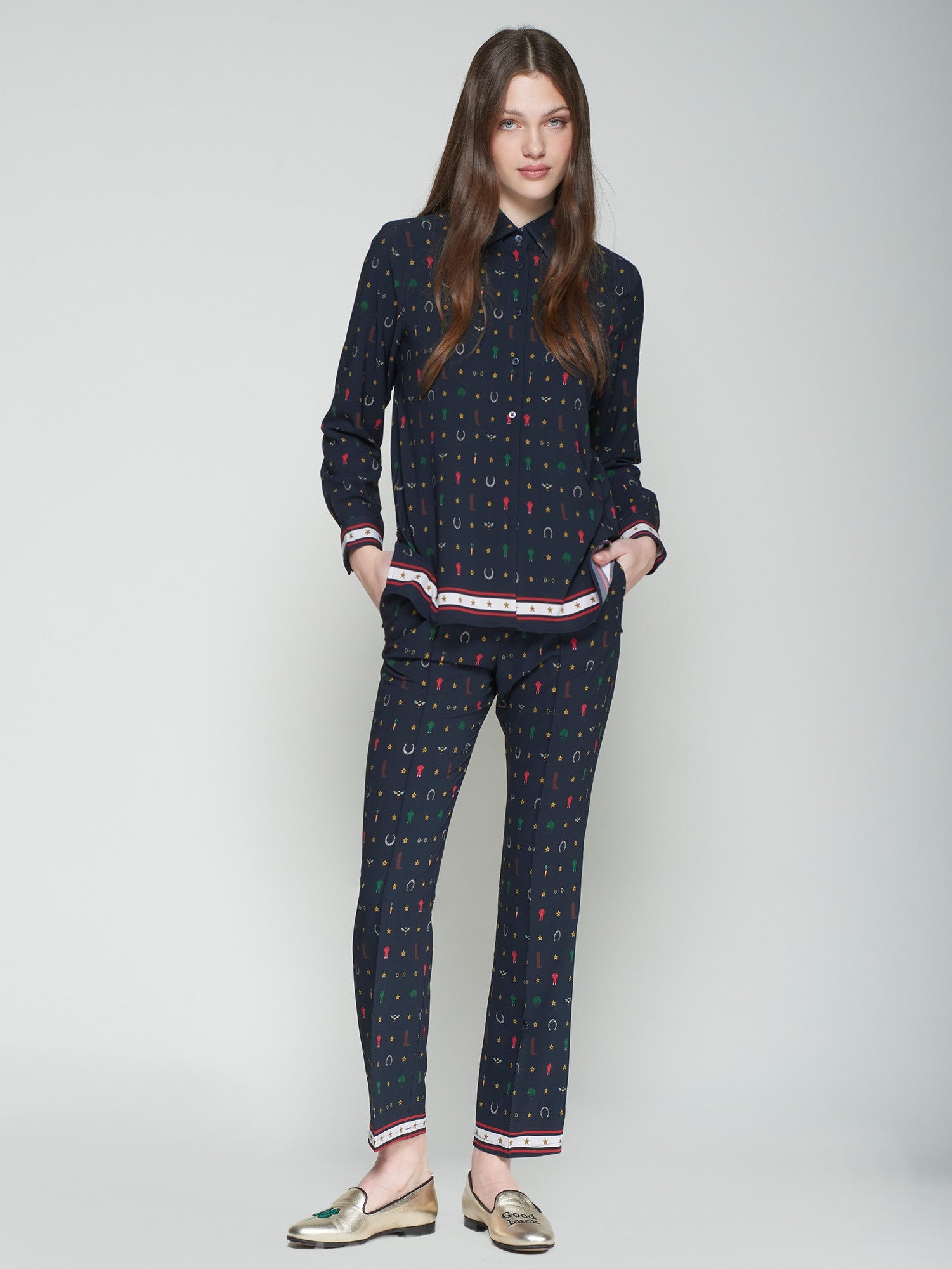 Tea Shirt in Navy Equestrian Print