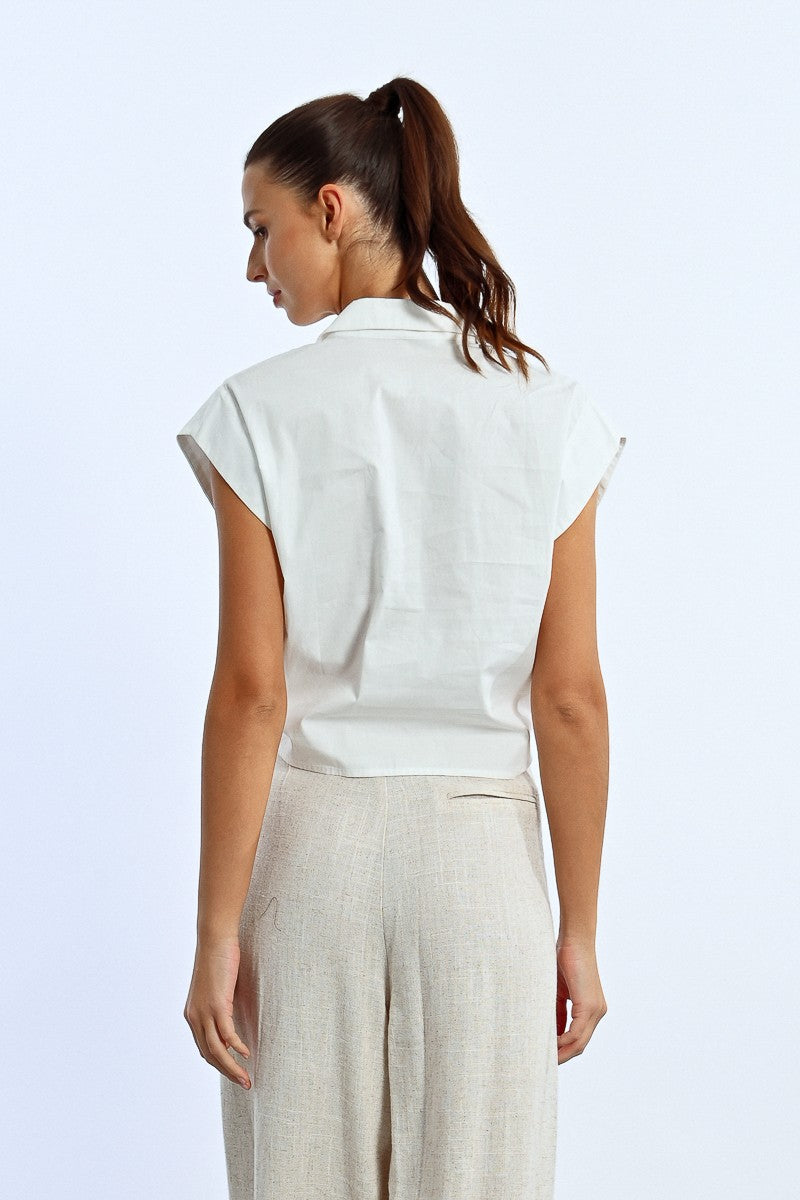 Cap Sleeve Tie Blouse in White