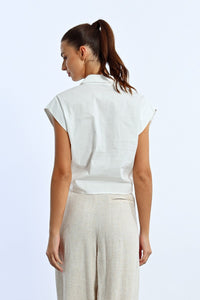 Cap Sleeve Tie Blouse in White