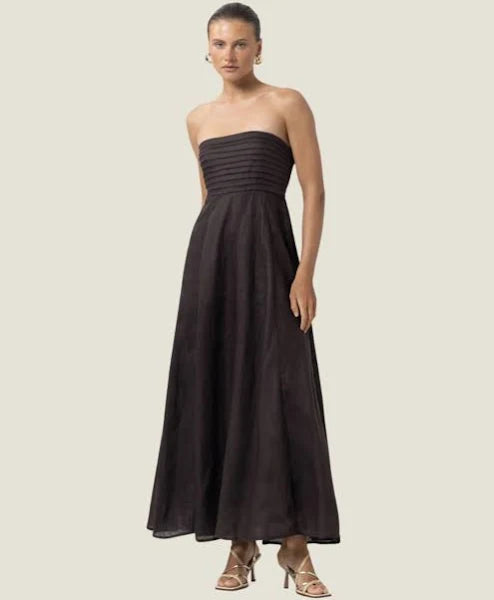 Talia Linen Dress in Coffee