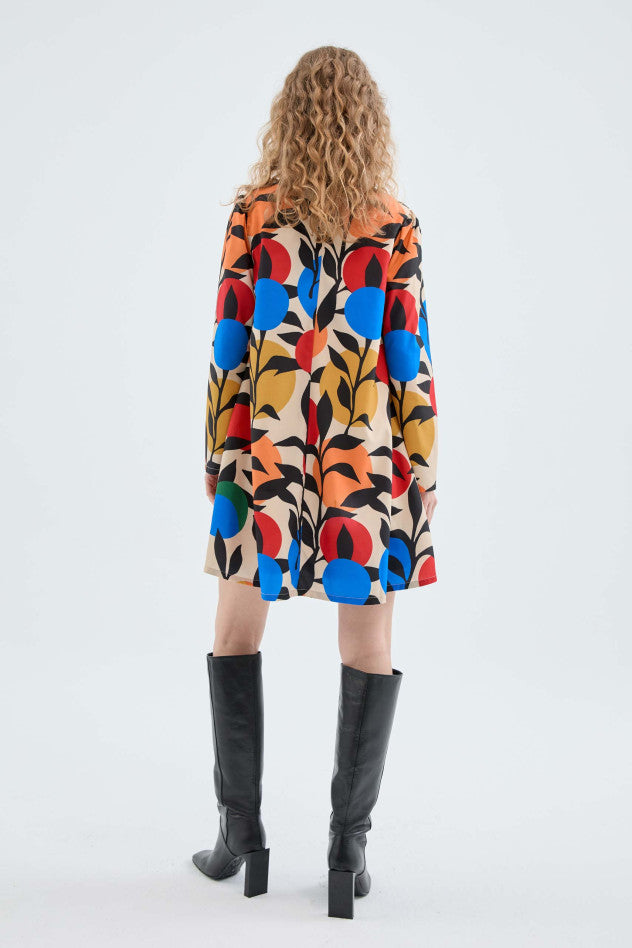 Long Sleeve A-Line Dress in Leaf Print
