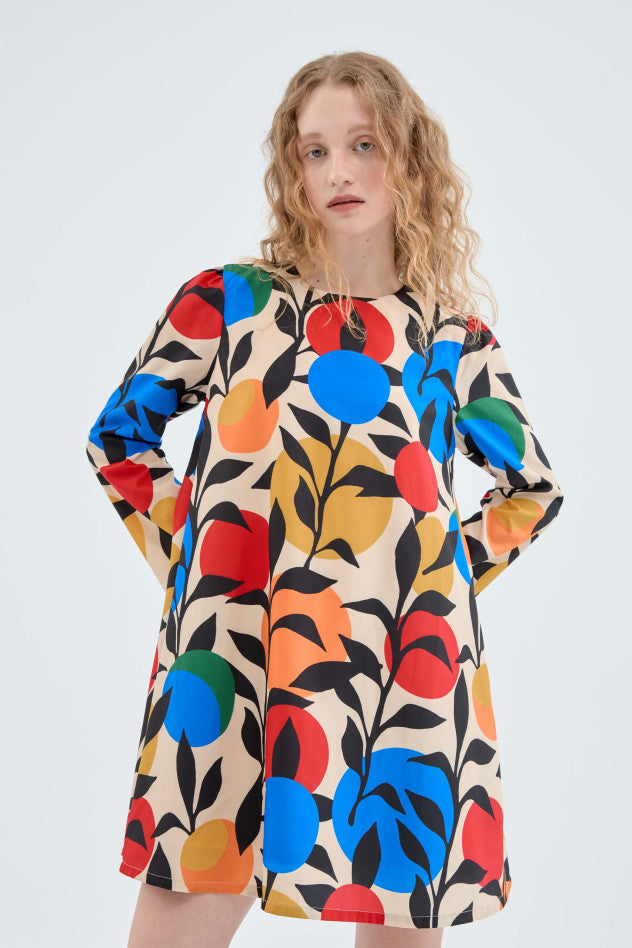Long Sleeve A-Line Dress in Leaf Print