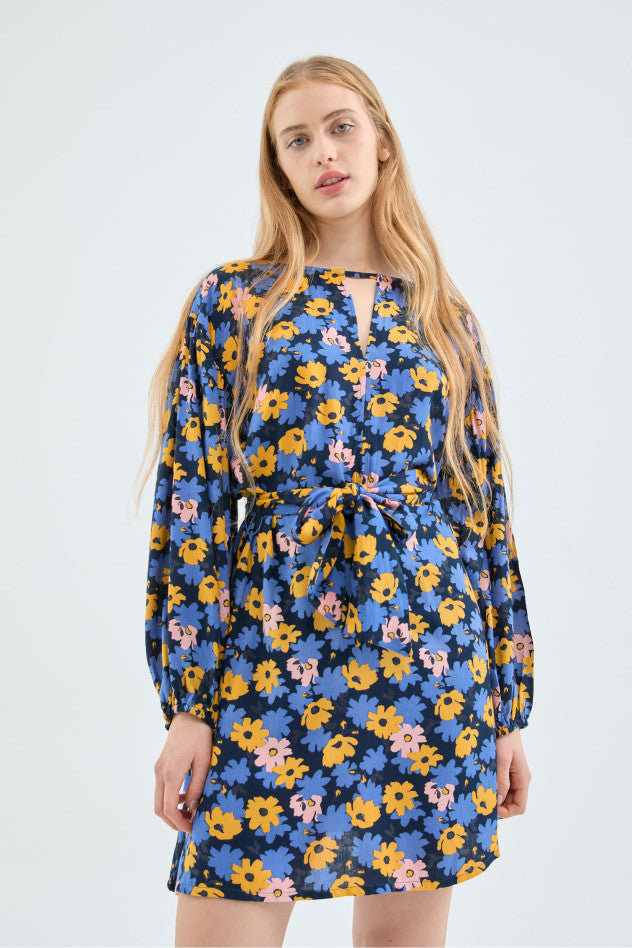 Belted Shirt Dress in Floral Print