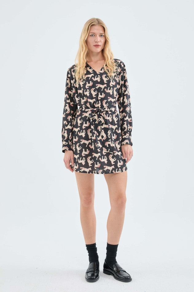 Belted Shirt Dress in Horse Print