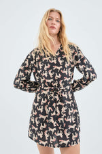 Load image into Gallery viewer, Belted Shirt Dress in Horse Print
