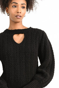 Cable Knit Jumper with Keyhole in Black