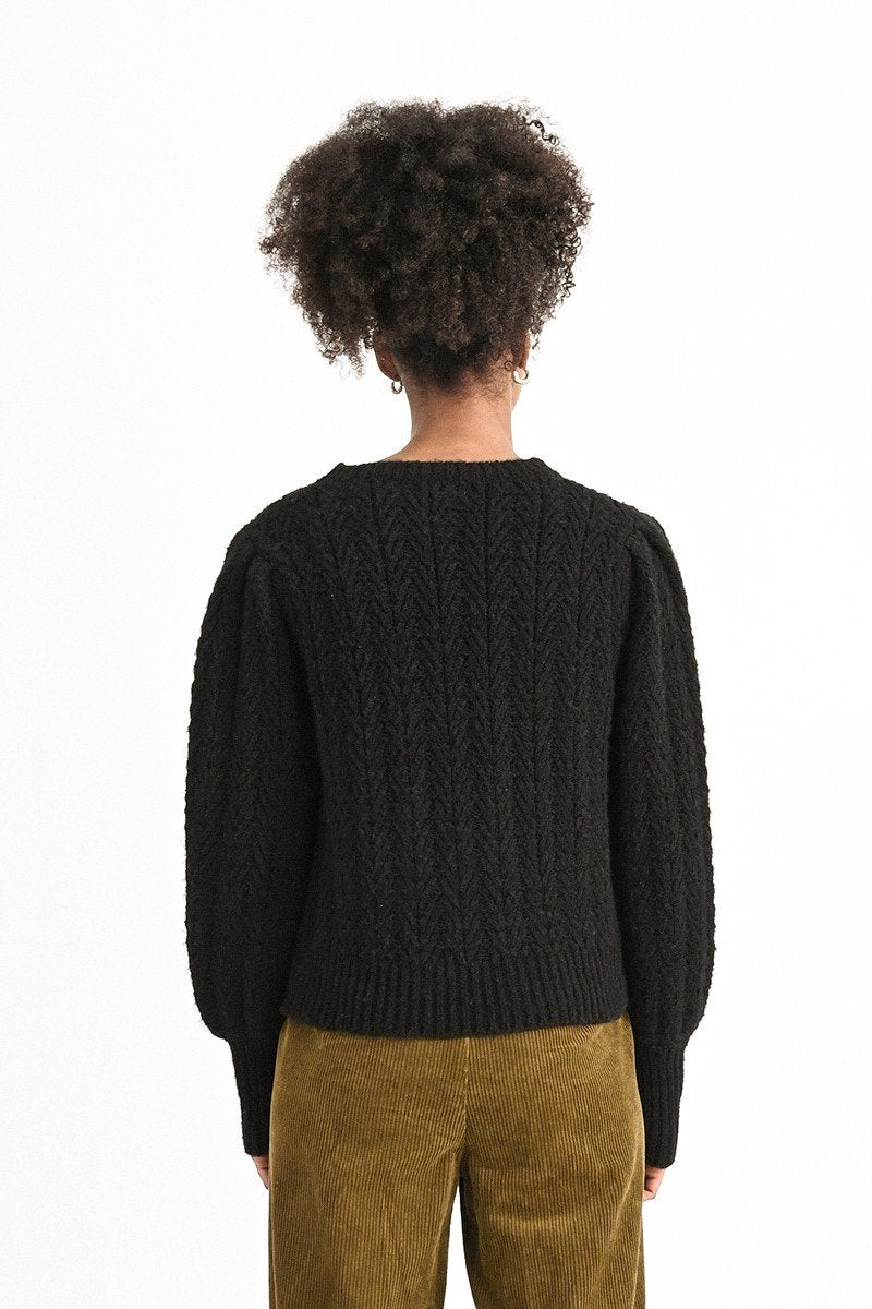 Cable Knit Jumper with Keyhole in Black