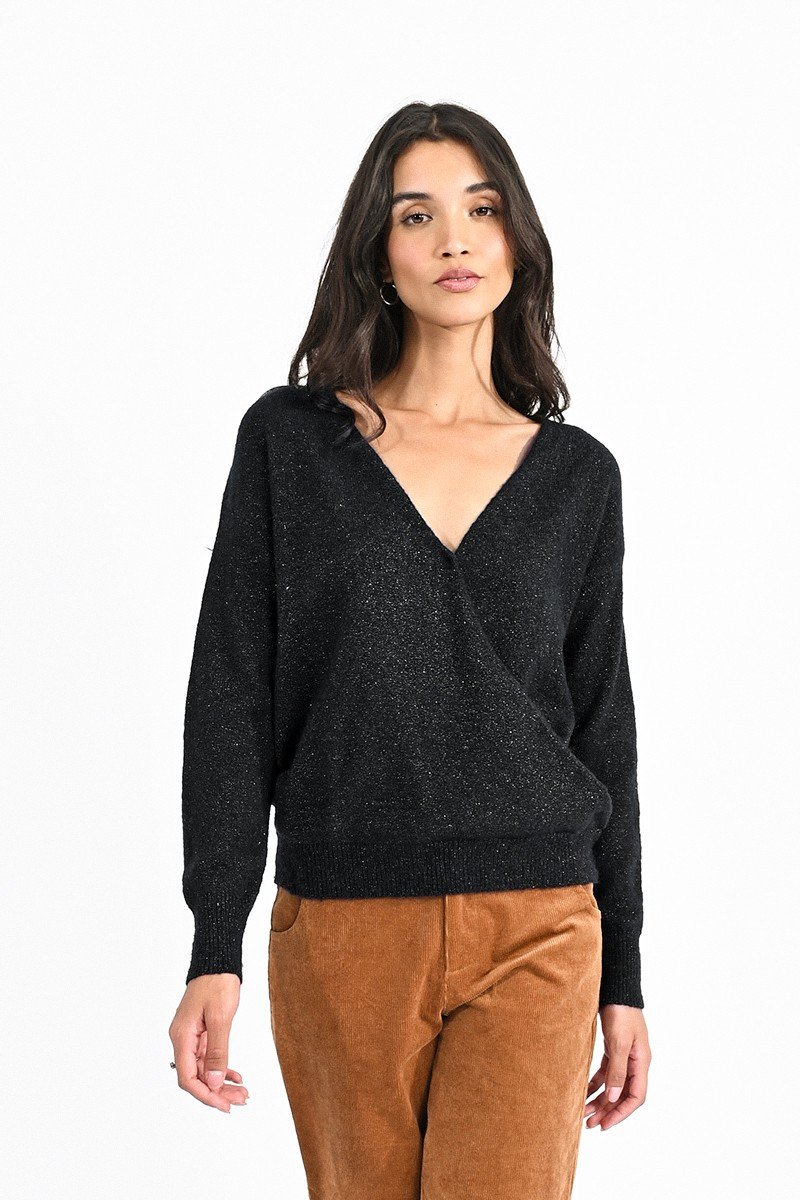 Soft Wrap Pullover in Black