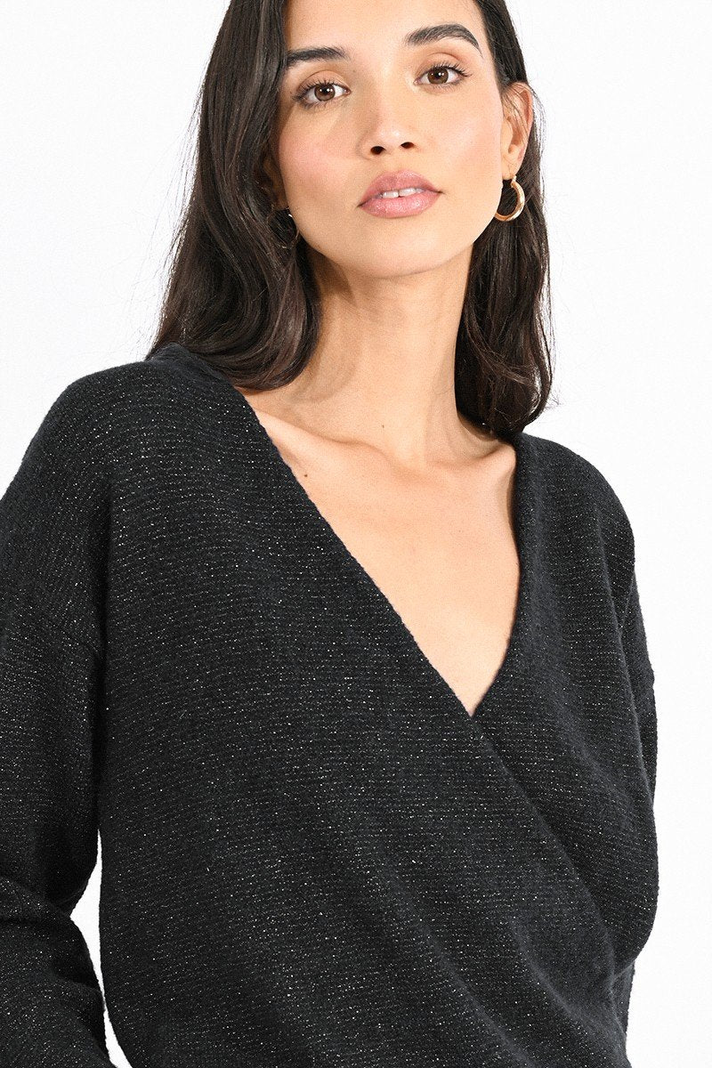 Soft Wrap Pullover in Black